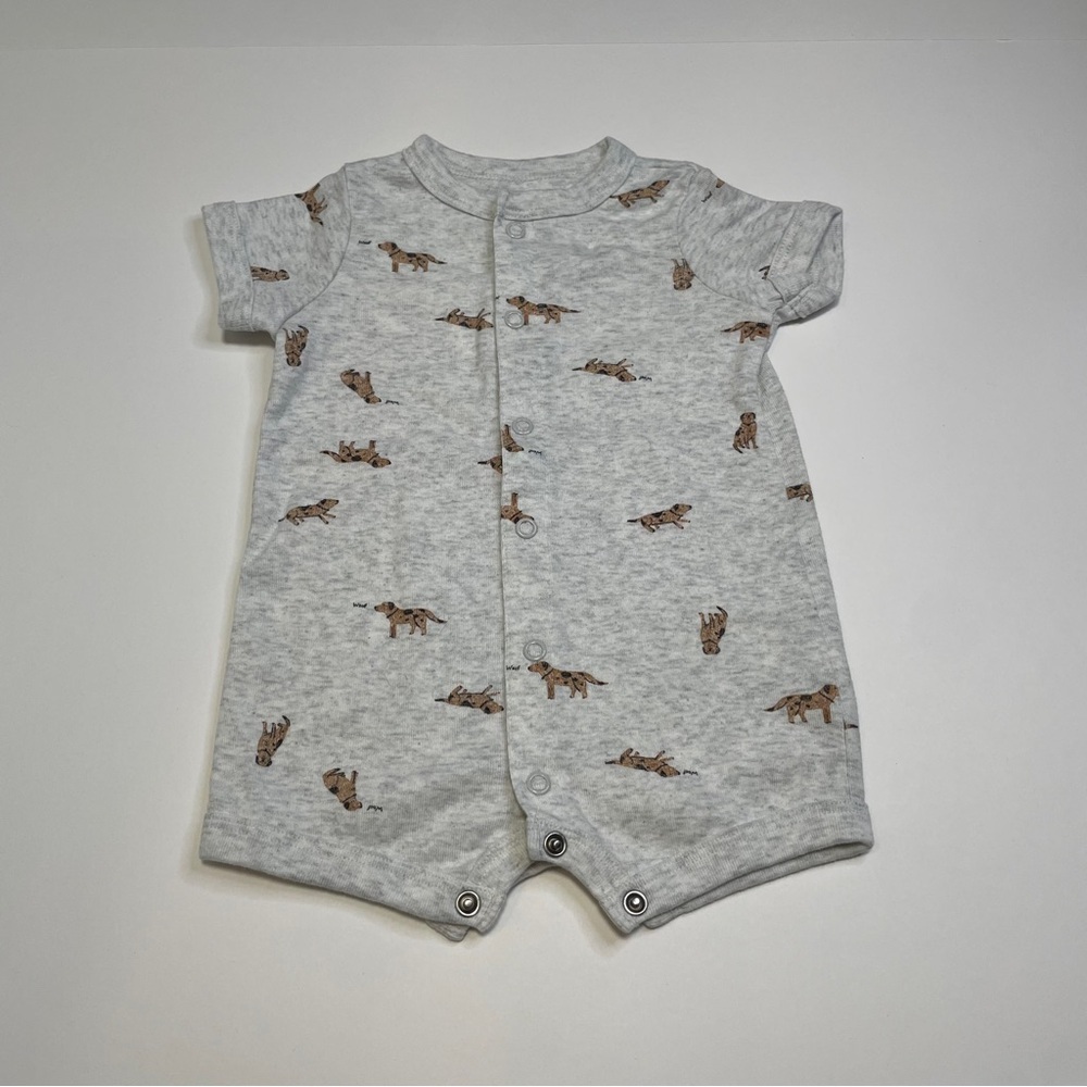 Carter's Baby Boy Puppy Dog Print Romper Gray Short Sleeve One-Piece 3M